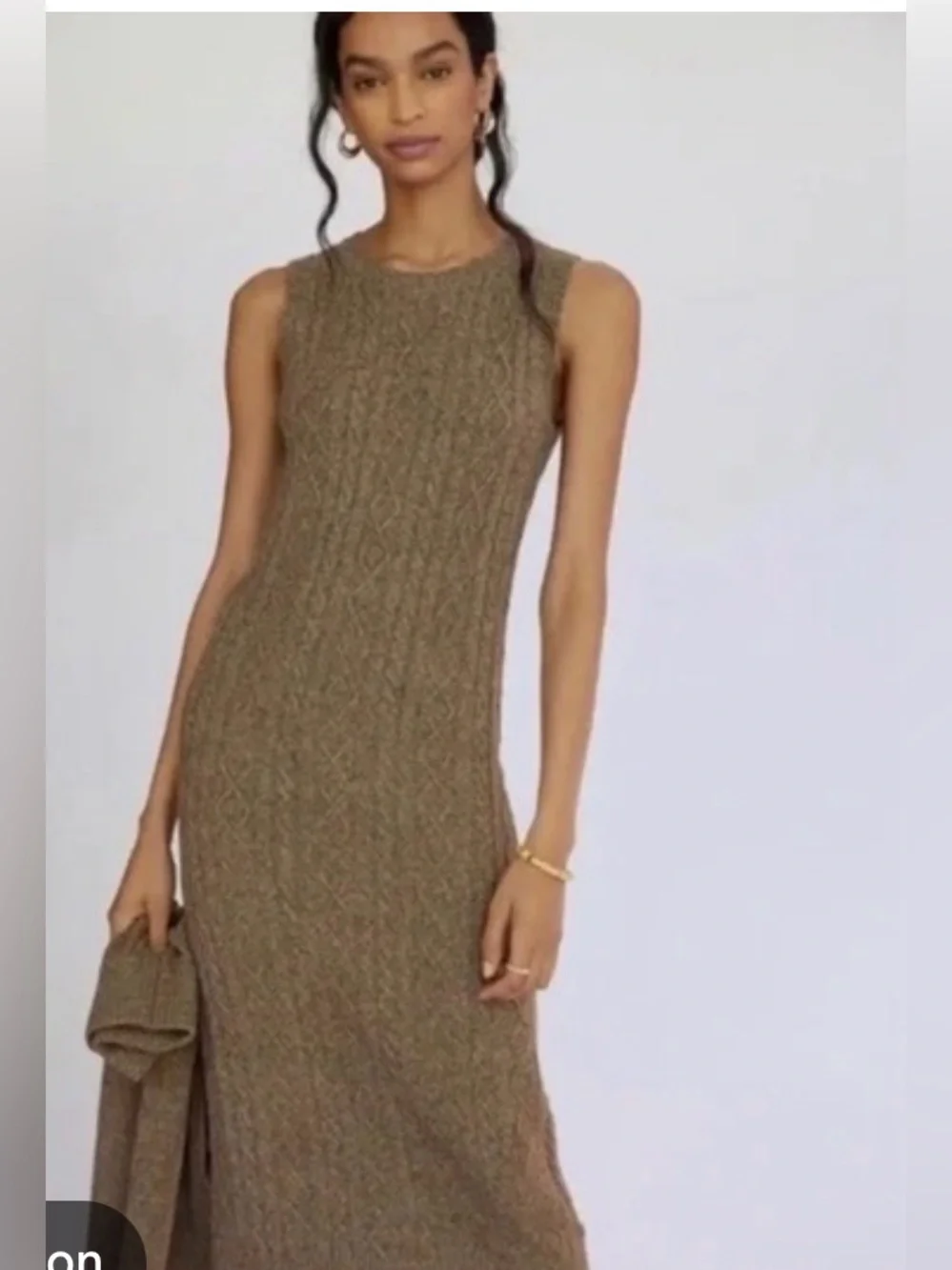 Current Air Sleeveless Cable-Knit Maxi Midi Dress in Brown